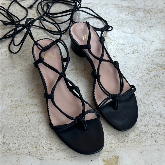J. Crew Black Strappy Gladiator Lace-Up Sandal heels women’s size 8 - Picture 1 of 11